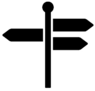 Black lamp post with three signs one pointing left, two pointing right