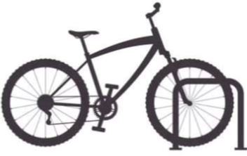 Profile of black bicycle parked in a bike rack