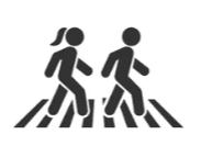 Black profile of one woman and one man crossing the street