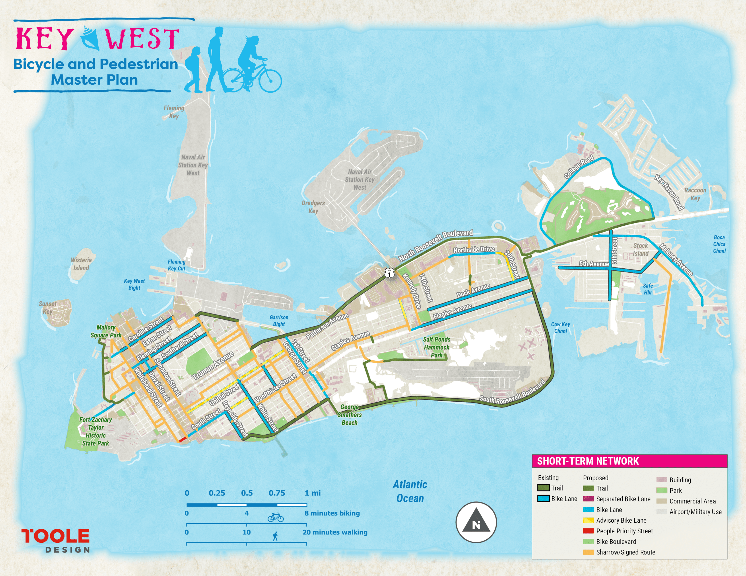 Map of the short term network from the Bicycle Pedestrian Master Plan. 
