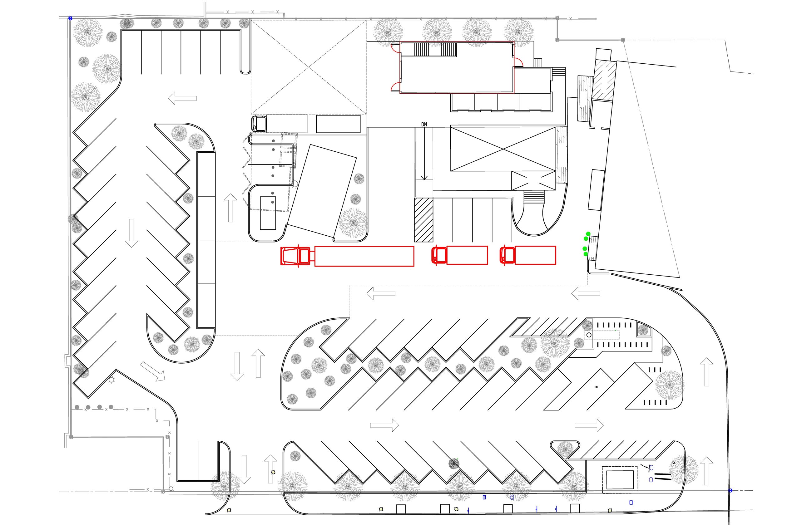Line drawing of a proposed parking lot.